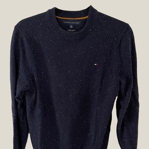 SALE XS TOMMY HILFIGER NAVY SPECKLED LUXURY BLEND CREWNECK SWEATER